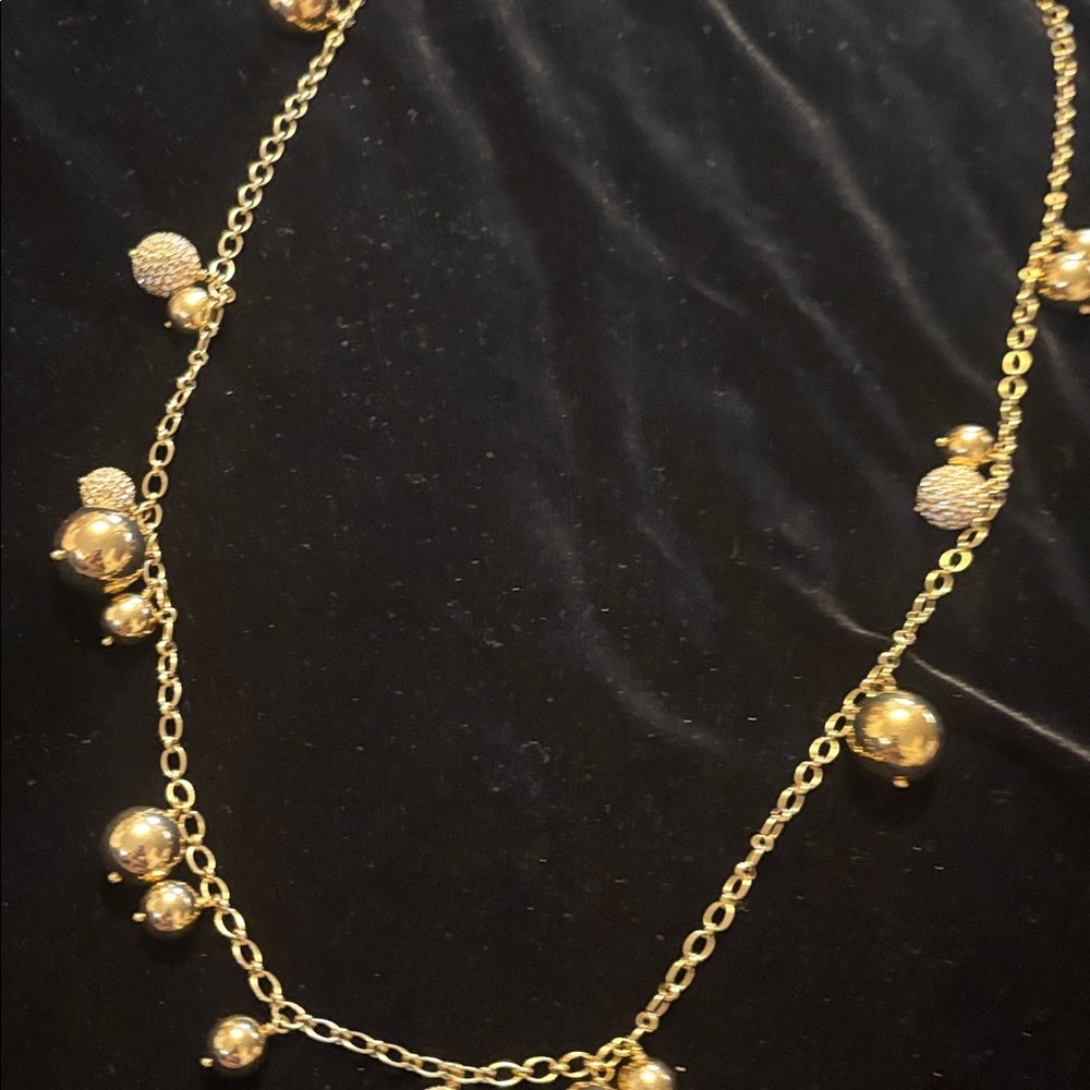 J.Crew | Pave and Gold Tone Bauble Necklace | 34” Length